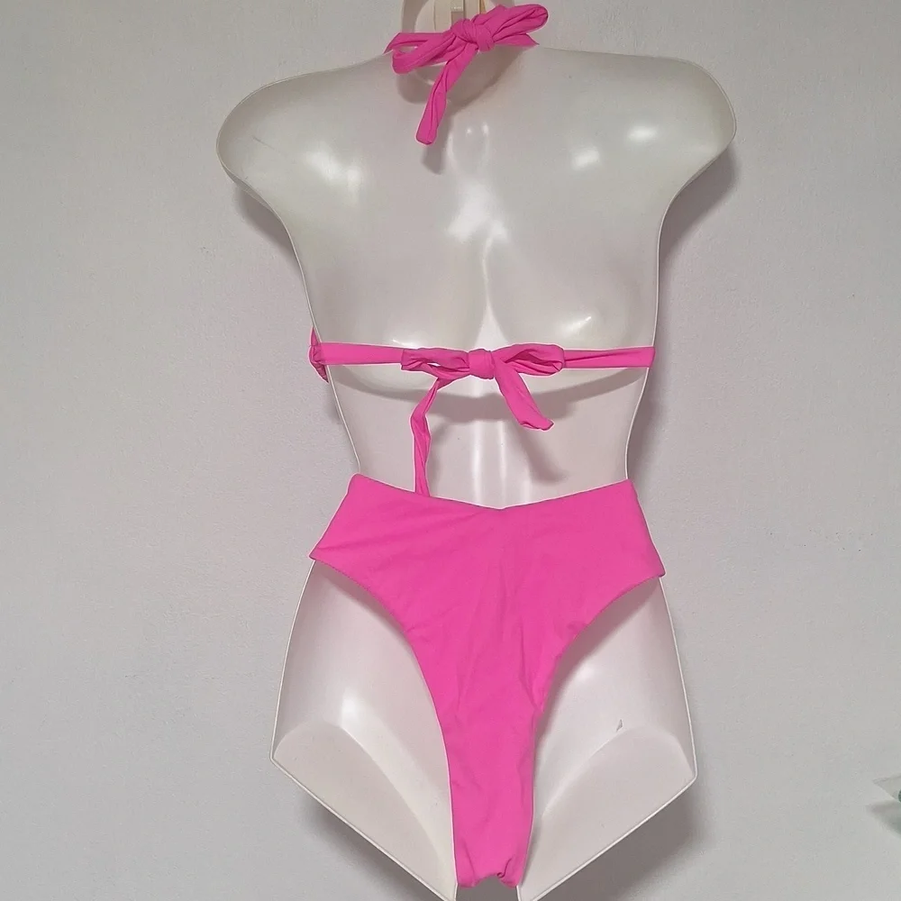 Vibrant Pink Bikini Swim Set High Waist Cheeky Bottoms